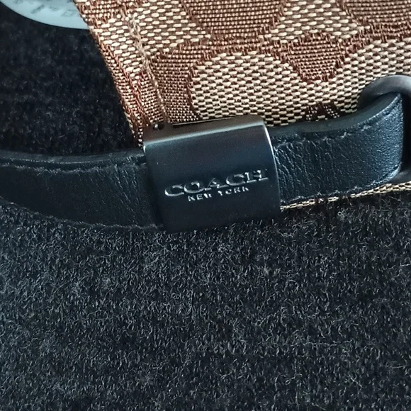 Coach Baseball Cap Hat Canvas Tan Brown & Black Leather - Picture 5 of 7